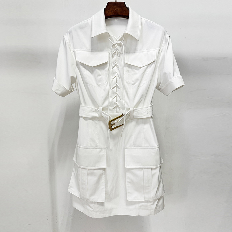Trendy Casual Short Sleeve Dress With Belt - Image 6