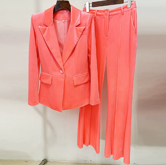 Elegant Velvet Suit Jacket And Fitted Flare Pants Set - Image 6