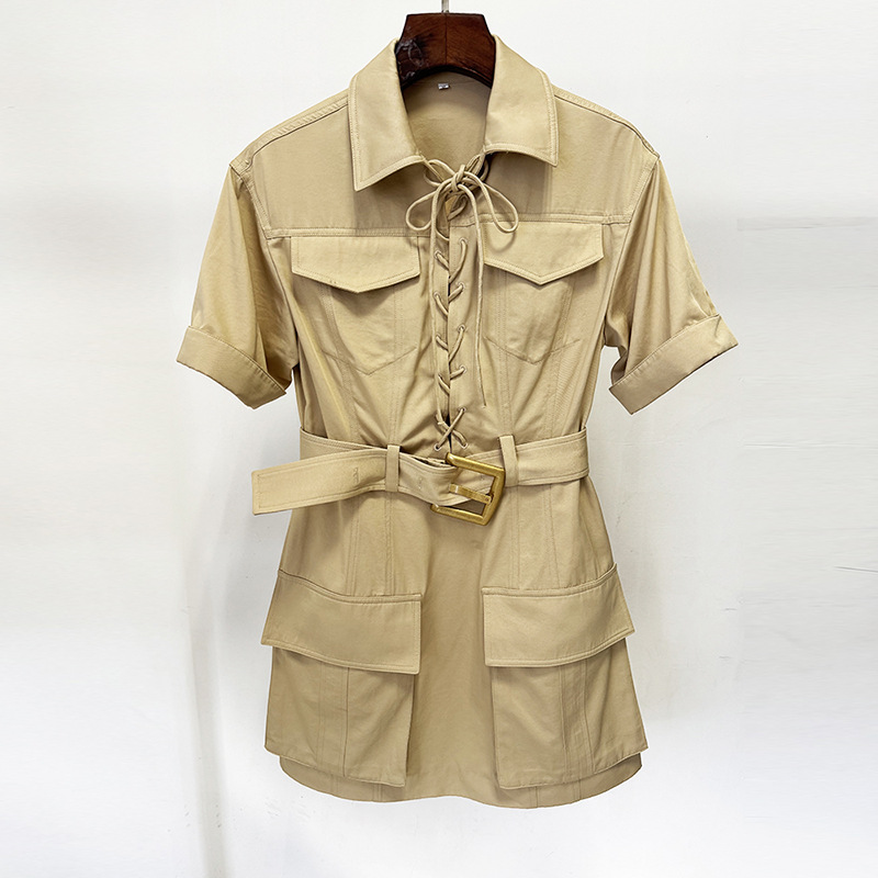 Trendy Casual Short Sleeve Dress With Belt - Image 7