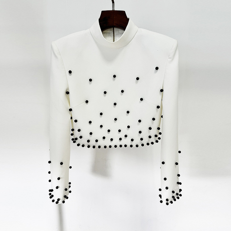 Trendy Pearl Beaded Short Sleeve Top & Long Skirt Set - Image 3