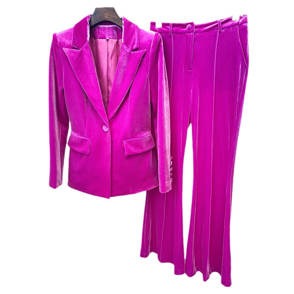 Elegant Velvet Blazer And Flare Pants Set - Image 5