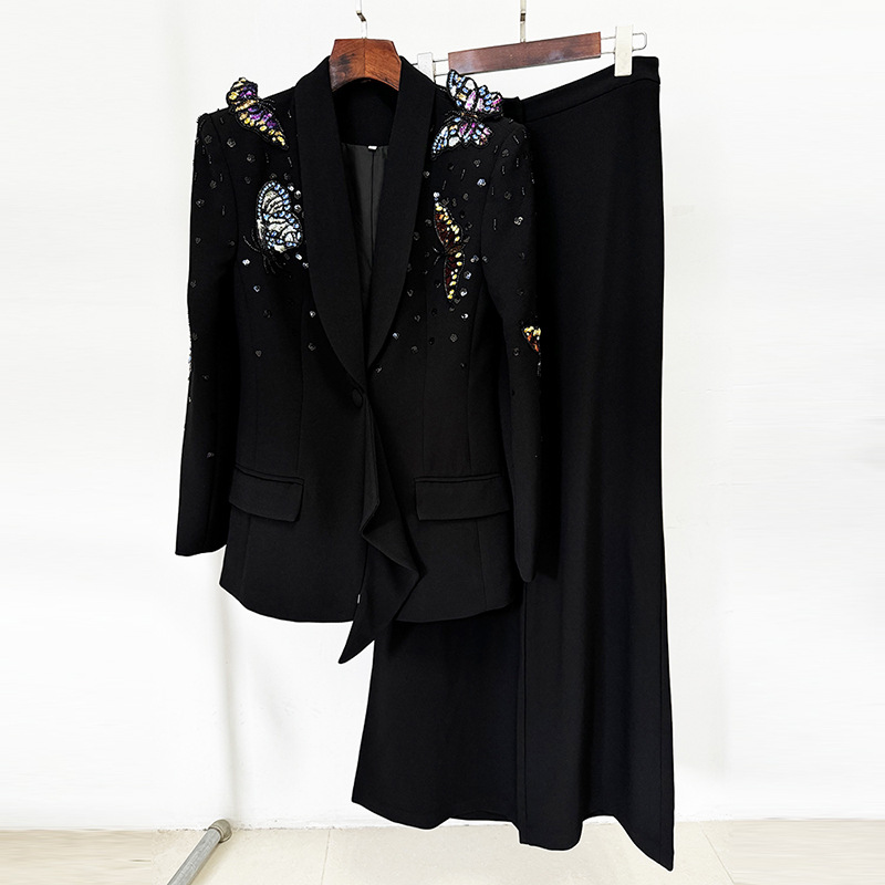 Trendy Butterfly Embellished Suit Set With Long Pants - Image 6