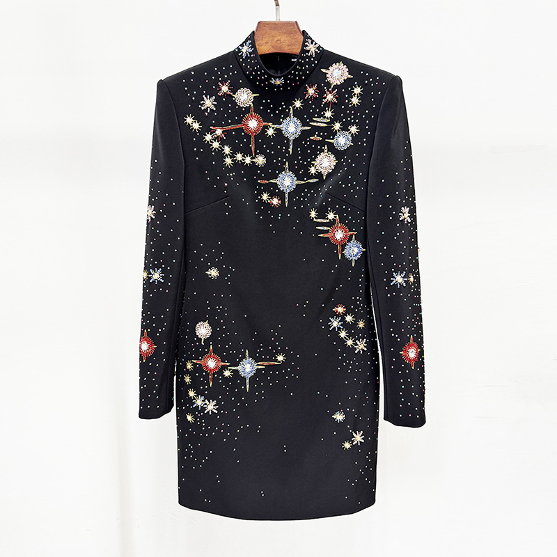 Stylish Black Bodycon Dress With Rhinestones For Parties - Image 6