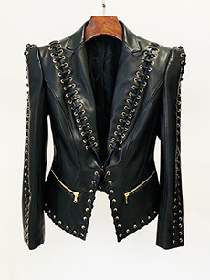 Stylish Black Pu Leather Blazer With Tie Waist - Image 6