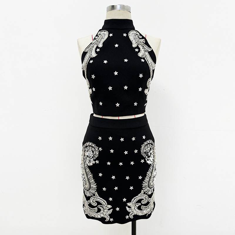 Fashionable Beaded Cami Top And Mini Skirt Set