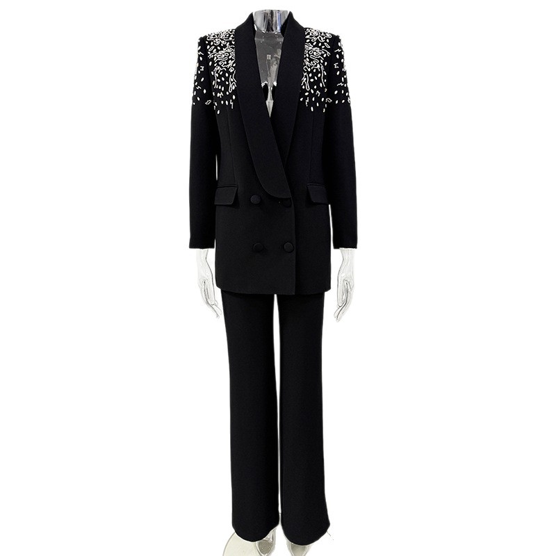 Luxury Beaded Blazer And Trousers Set Elegant Street Style - Image 5