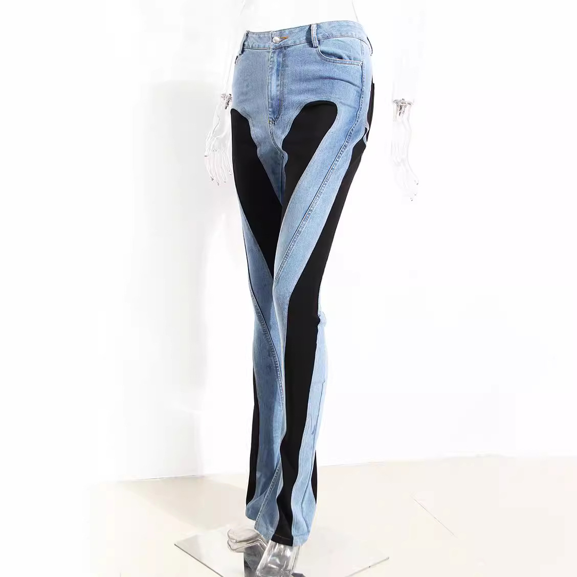 Color Block High-Waisted Skinny Jeans For Women - Image 3