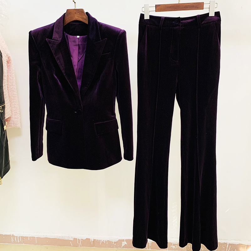 Elegant Velvet Blazer And Flare Pants Set - Image 2