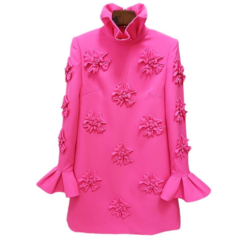 Fashionable A-Line Dress With 3D Floral Details - Image 5