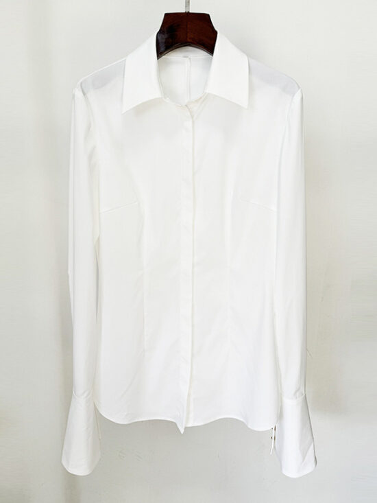 Chic White Long Sleeve Shirt With Flared Sleeves