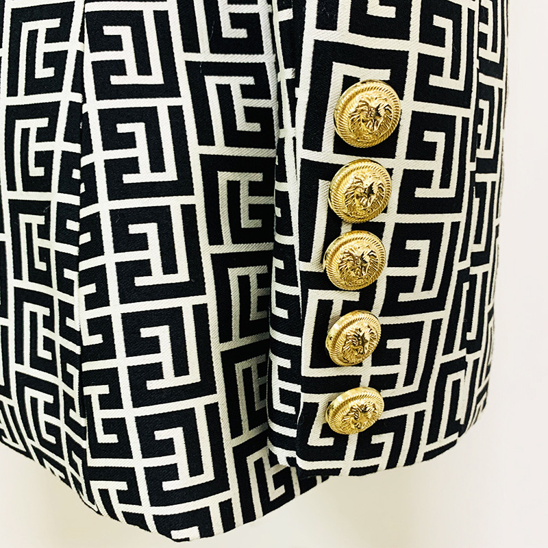 Stylish Geometric Pattern Blazer With Single Button Closure - Image 4