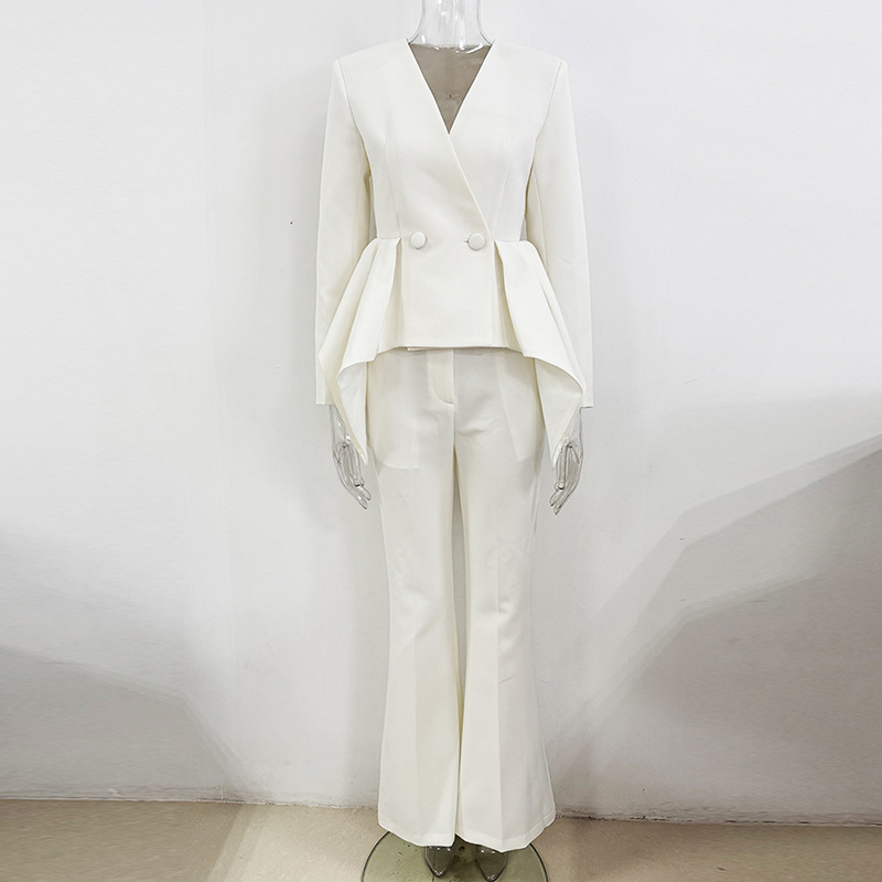 Stylish Ruffled Top Jacket And Flared Pants Set - Image 4