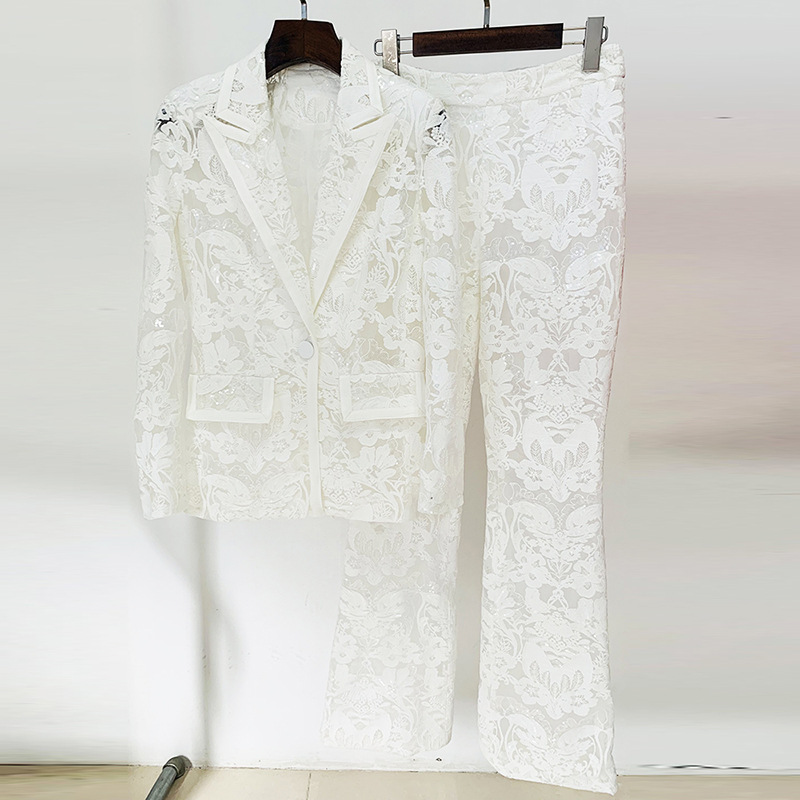 Elegant Embroidered Sequin Blazer And Trousers Set - Image 2