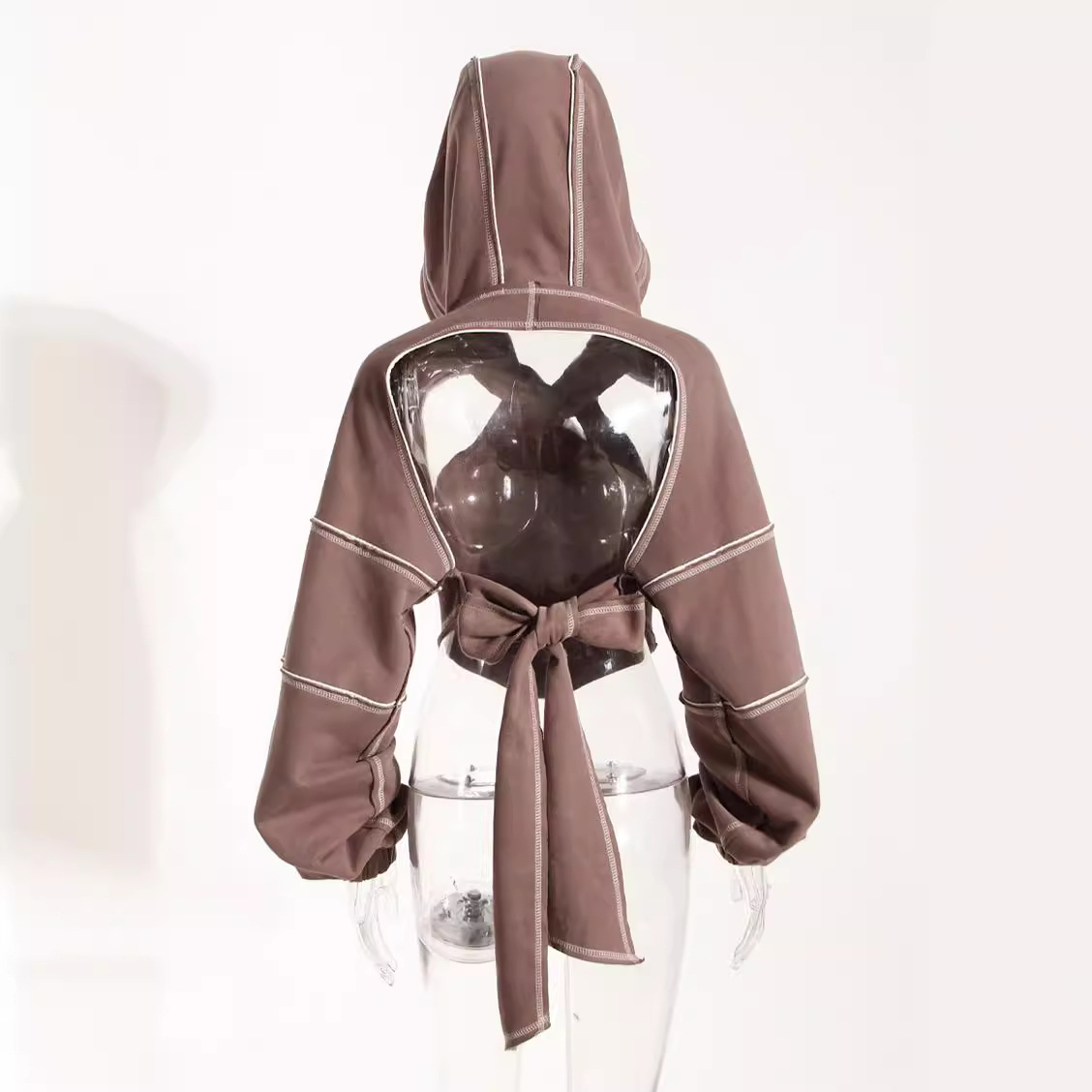 Color Block Hooded Short Sweatshirt For Women - Image 4