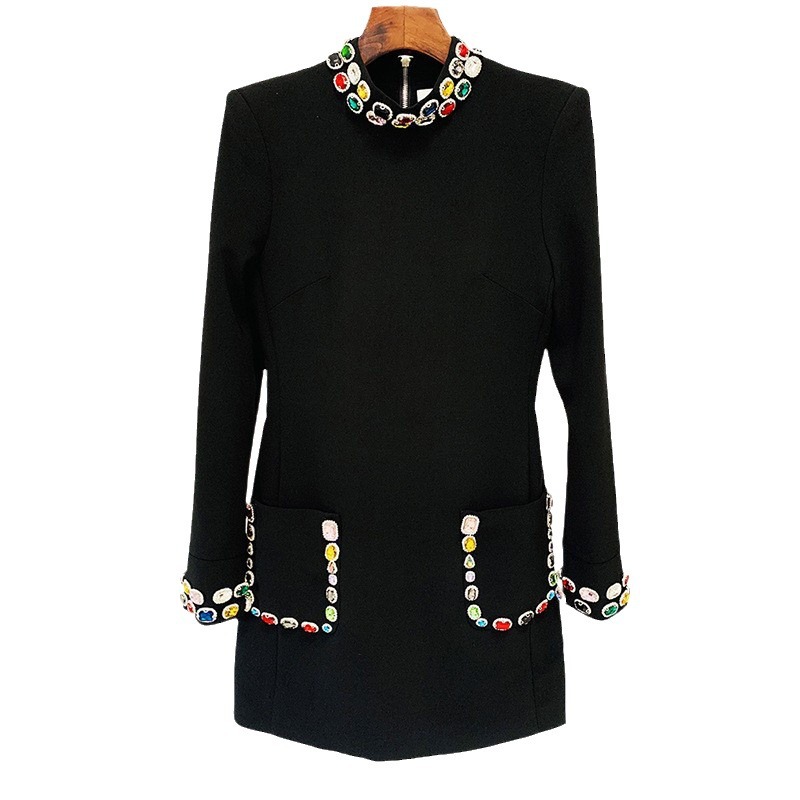 Fashionable Long Sleeve Beaded Dress With Colorful Gems - Image 5