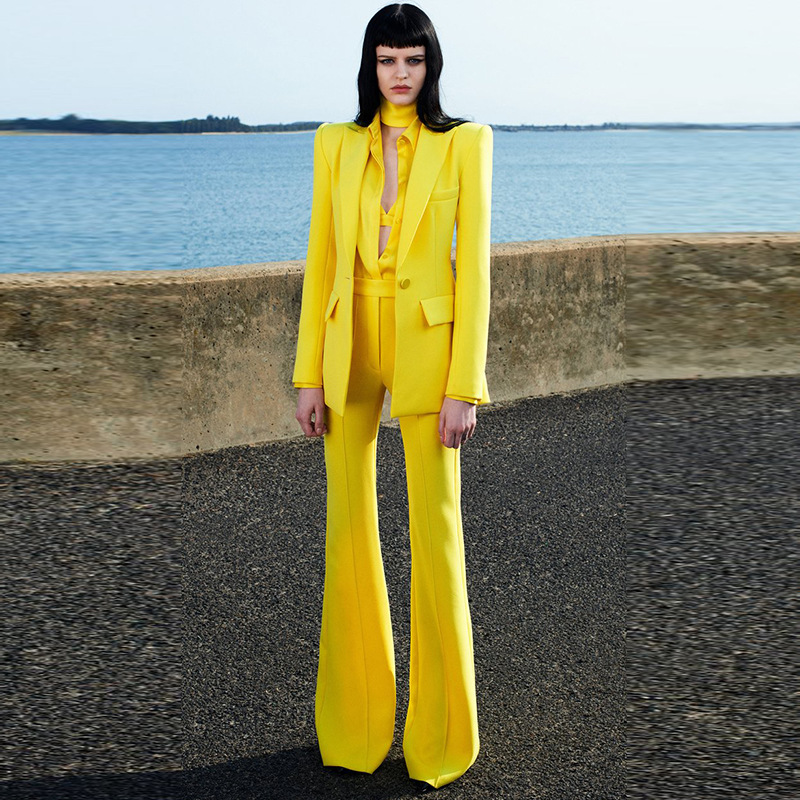 Elegant Blazer And Flared Pants Set Casual Two-Piece Suit