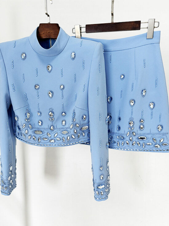 Trendy Sequin Embellished Two-Piece Jacket And Skirt Set