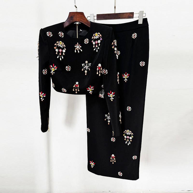 Trendy Beaded Short Sleeve Top And Long Skirt Set - Image 7