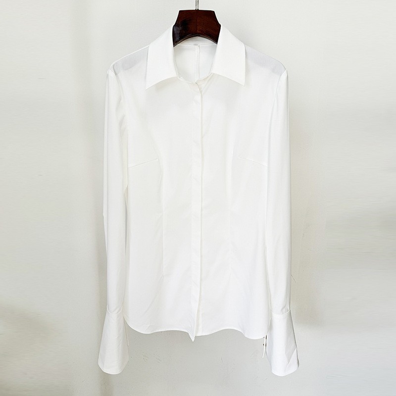 Chic White Long Sleeve Shirt With Flared Sleeves - Image 6