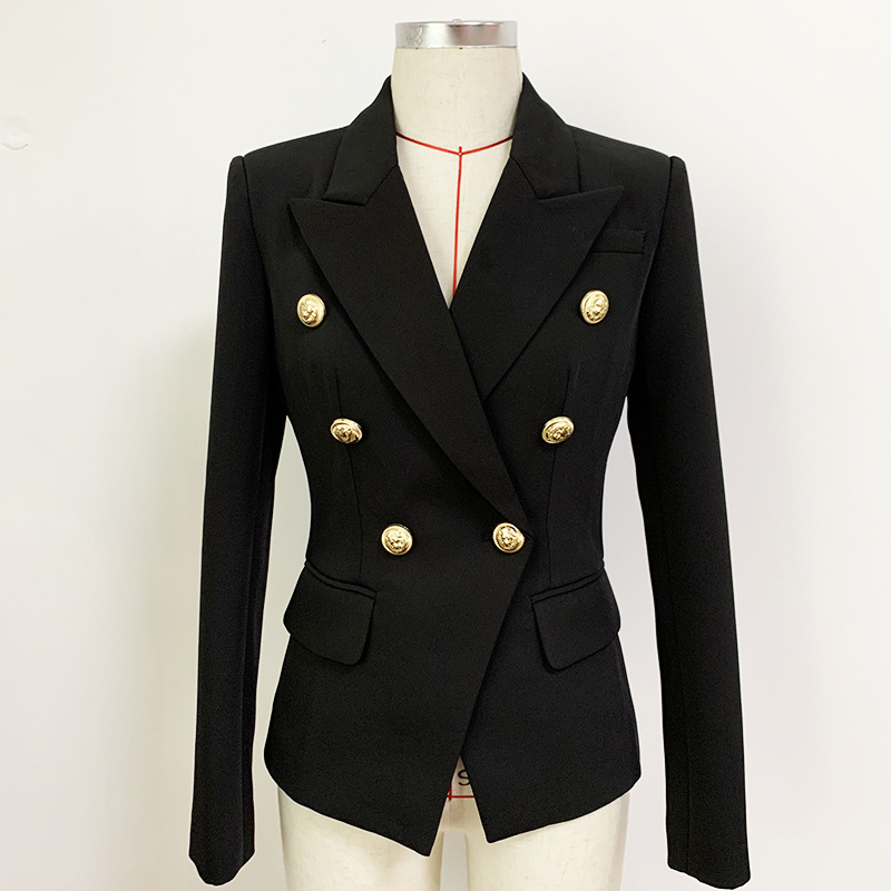 Double-Breasted Blazer With Metal Lion Head Button - Image 4
