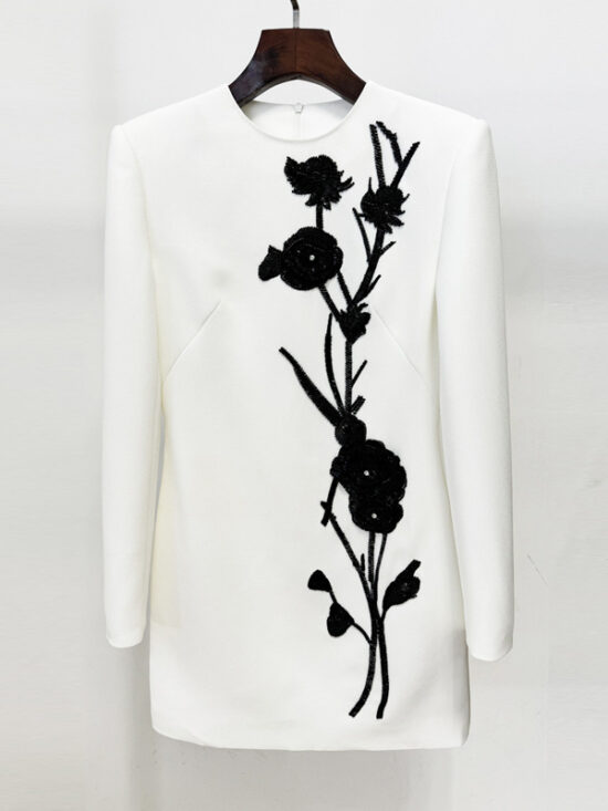 Floral Appliqué Long Sleeve Dress Elegant Gown