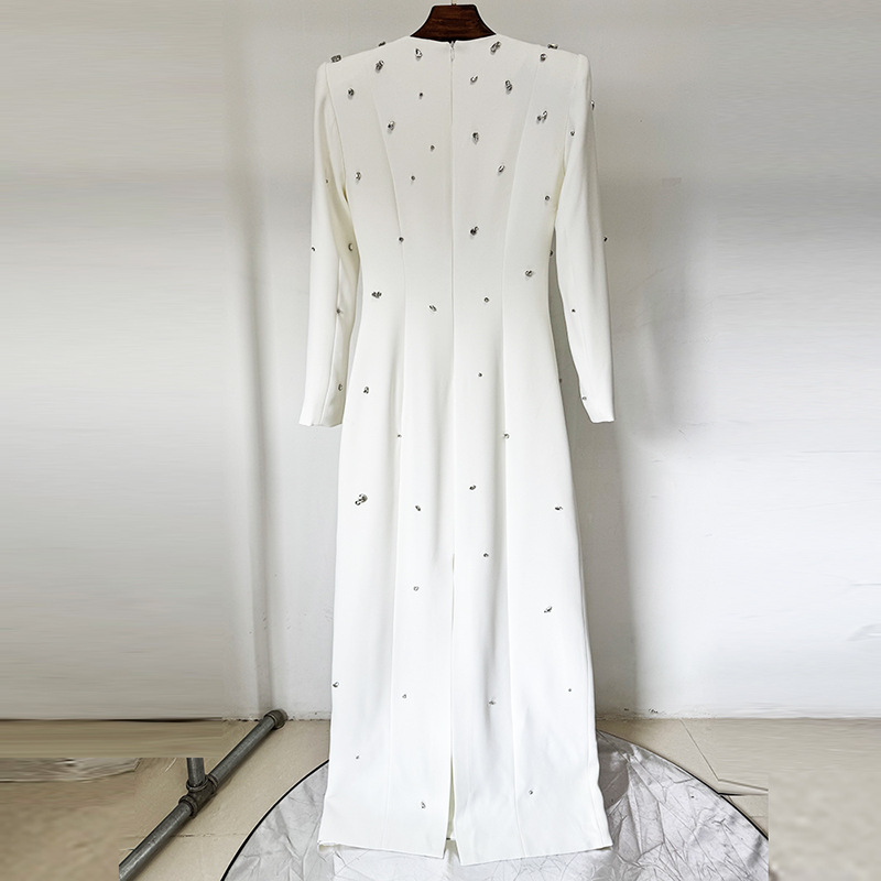 Elegant Long Sleeve A-Line Dress With Beading And Rhinestones - Image 4