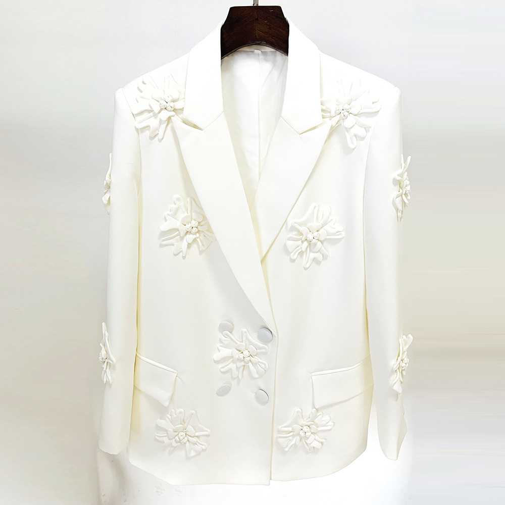Double-Breasted Floral Embellished Blazer For Women - Image 7
