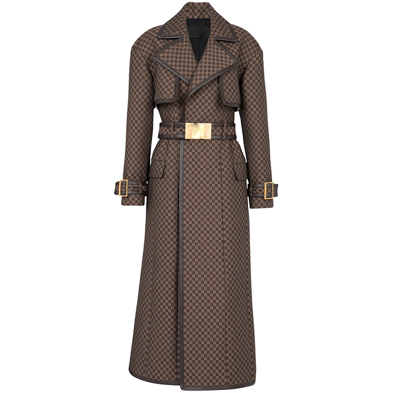 Fashionable Long Coat With Maze Pattern And Belt - Image 5