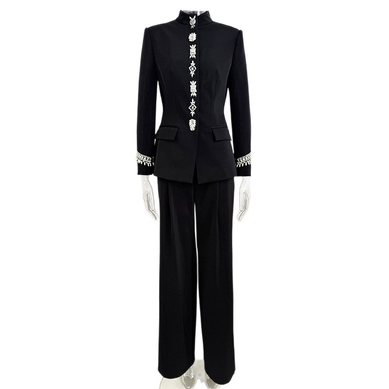 Trendy Black Beaded Jacket And Pants Set - Image 5