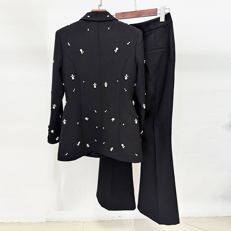 Fashionable Embellished Blazer Pantsuit With Long Sleeves - Image 3