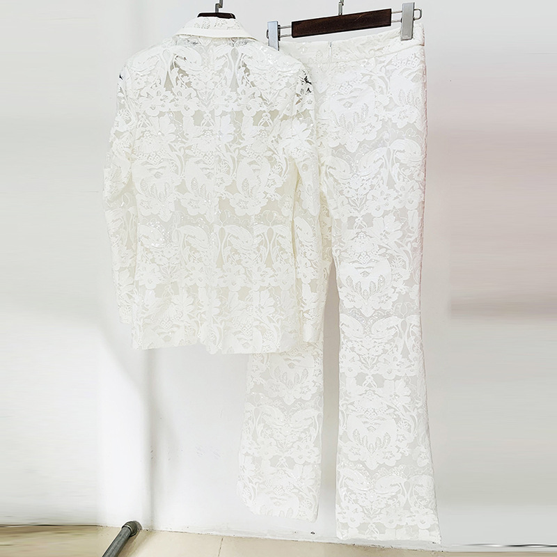 Elegant Embroidered Sequin Blazer And Trousers Set - Image 3