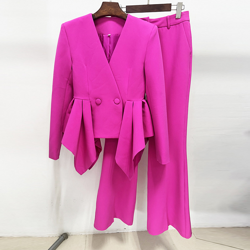 Stylish Ruffled Top Jacket And Flared Pants Set - Image 8