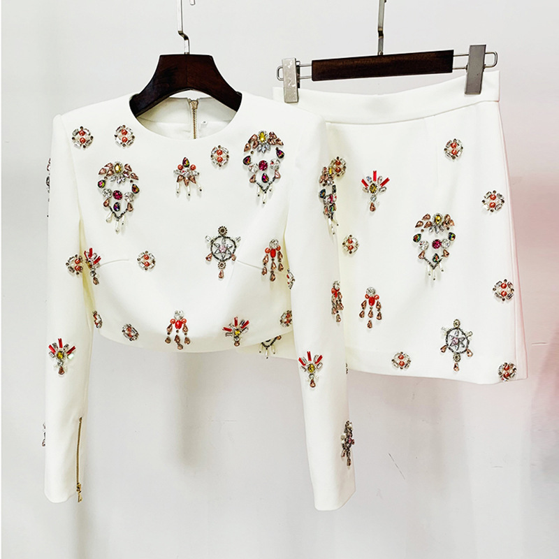 Fashionable Beaded Short Jacket And Skirt Set - Image 6