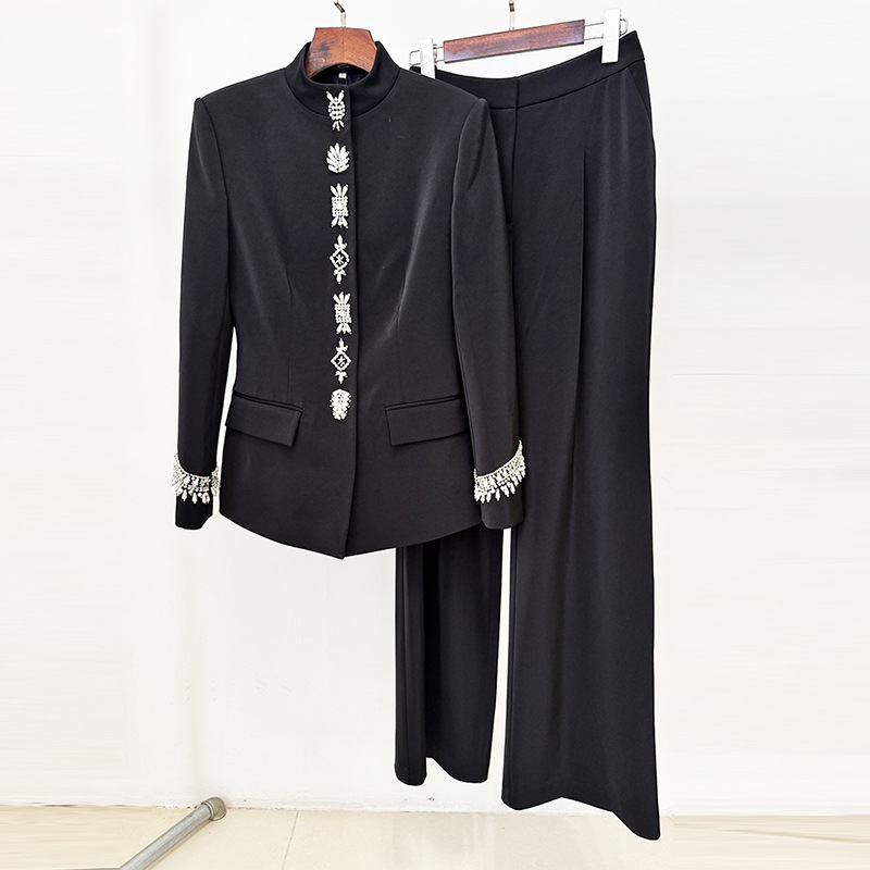 Trendy Black Beaded Jacket And Pants Set - Image 6