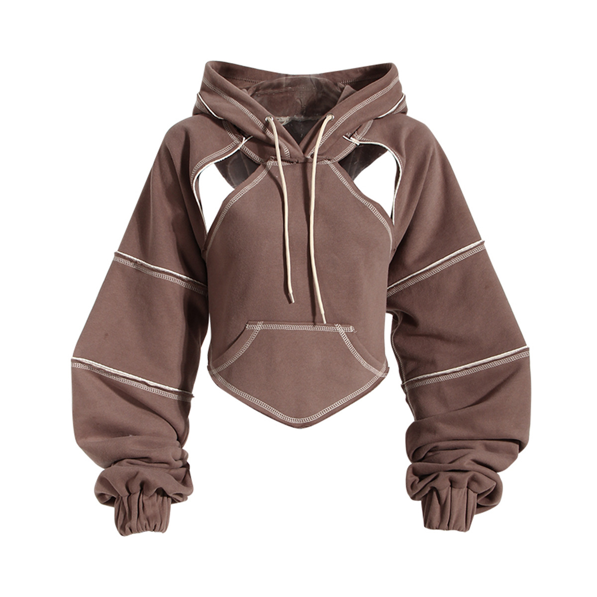 Color Block Hooded Short Sweatshirt For Women - Image 5