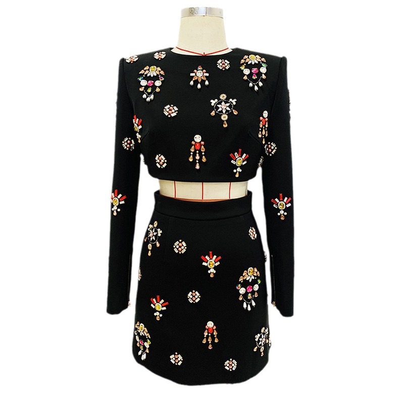 Beaded Jewel Embellished Short Jacket And Skirt Set - Image 5