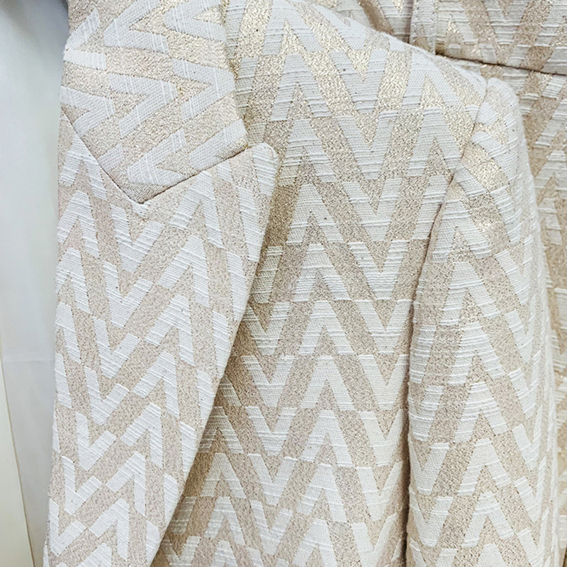 Elegant Jacquard Blazer And Trousers Set For Events - Image 3