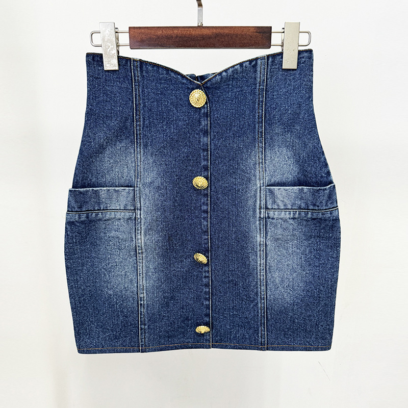 Trendy Tailored Double-Breasted Denim Blazer - Image 7