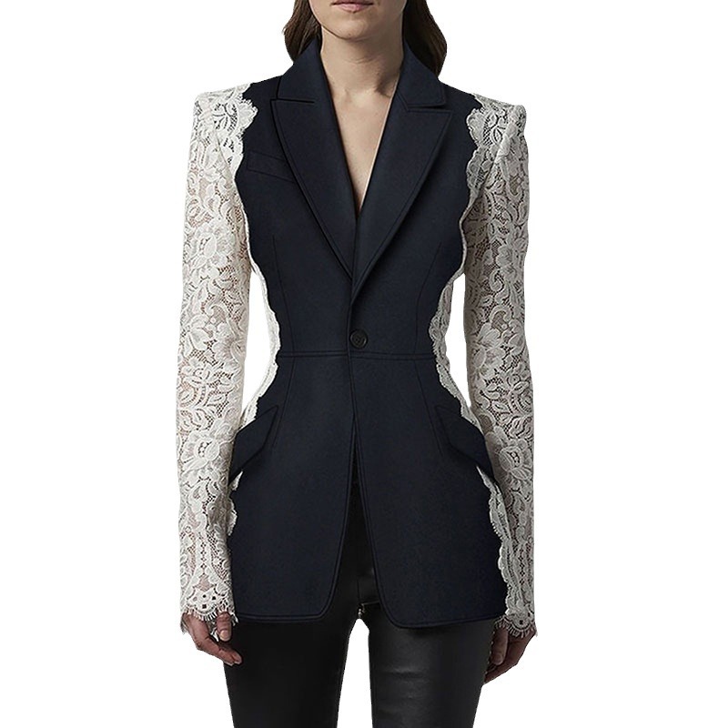 Stylish Color Block Lace Blazer - Image 5
