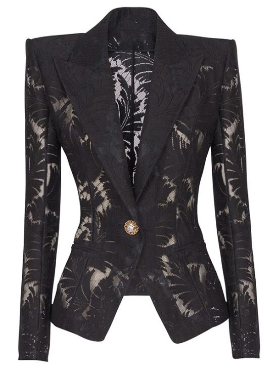 Fashionable Slim Fit Embroidered Mesh Blazer Jacket