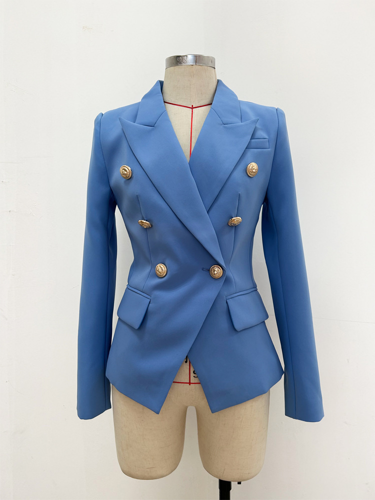 Double-Breasted Blazer With Metal Lion Head Button - Image 8