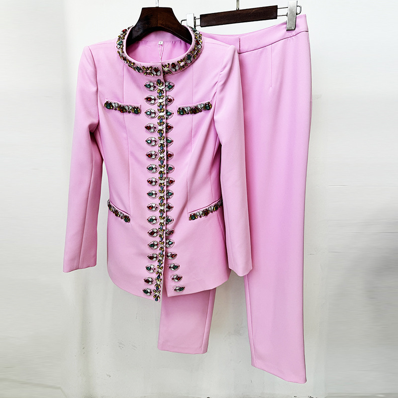 Trendy Casual Pearl Beaded Jacket And Pants Set - Image 2
