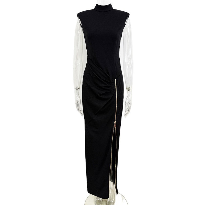 Elegant Sleeveless Zip Front Maxi Dress - Image 5