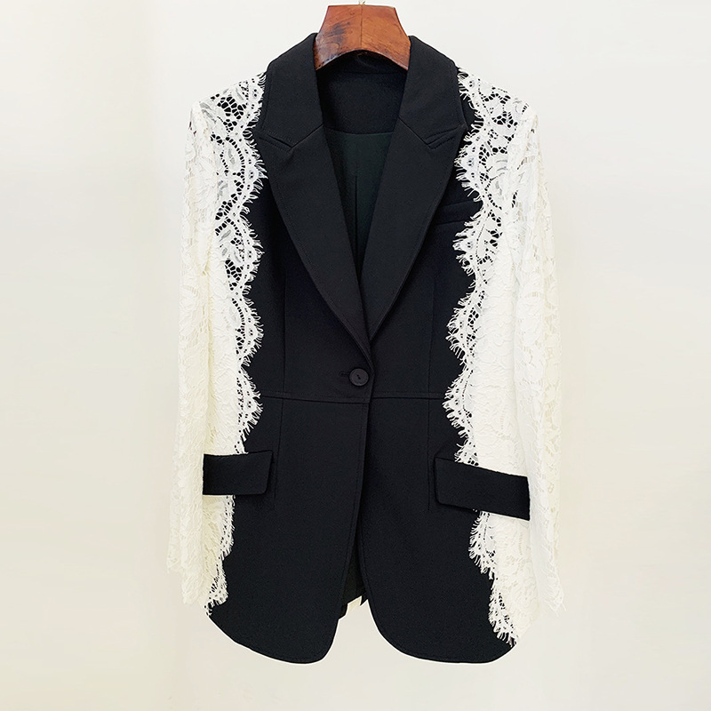 Stylish Color Block Lace Blazer - Image 2