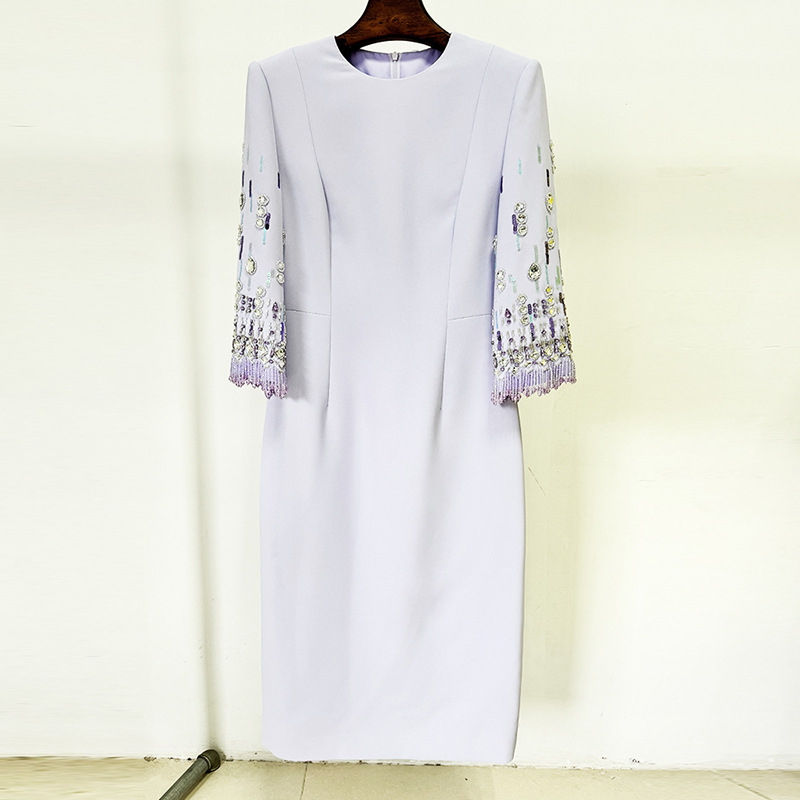 Embroidered Beaded Midi Dress Elegant Party Attire - Image 3