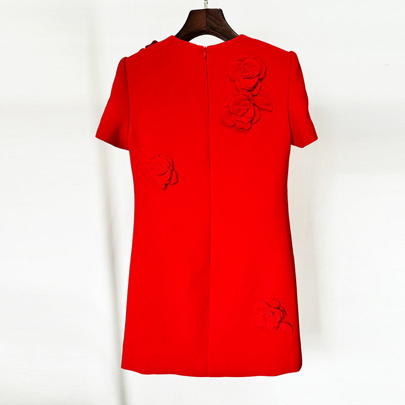 Trendy Floral Short Sleeve Dress Cotton Cocktail Dress - Image 2