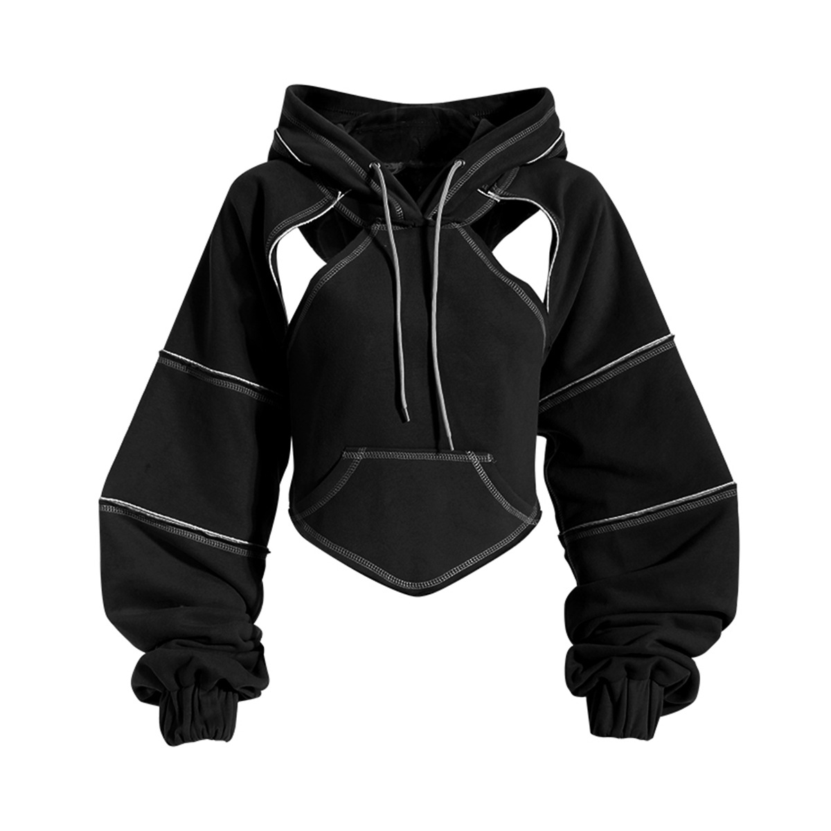 Color Block Hooded Short Sweatshirt For Women - Image 6