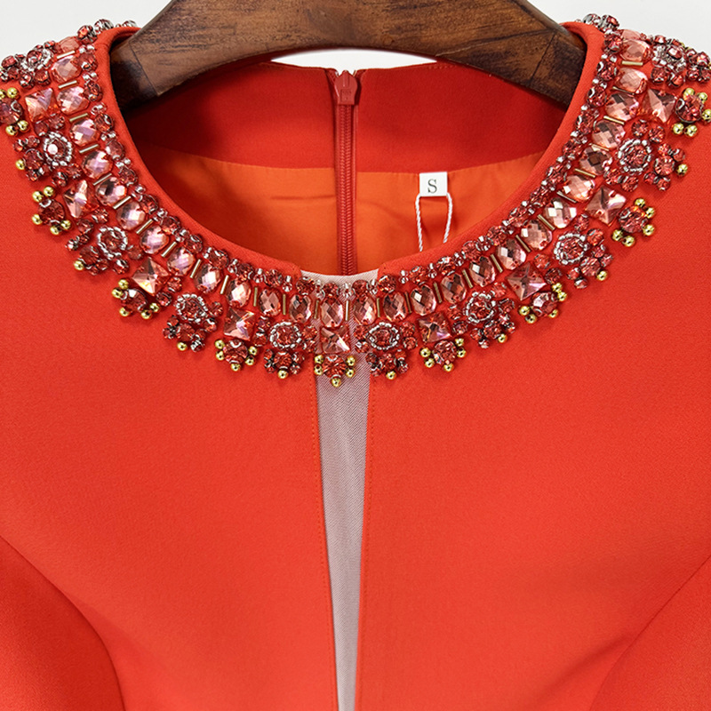 Fashionable Red Beaded Sequin Dress For Women - Image 4