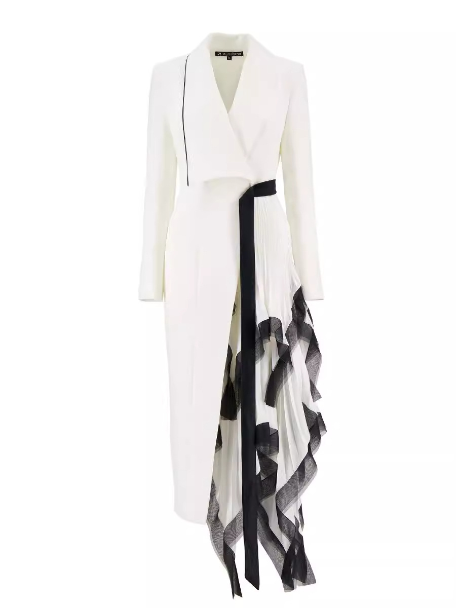 Asymmetrical Ruffle Hem Long Dress Elegant Casual Coat - Image 5