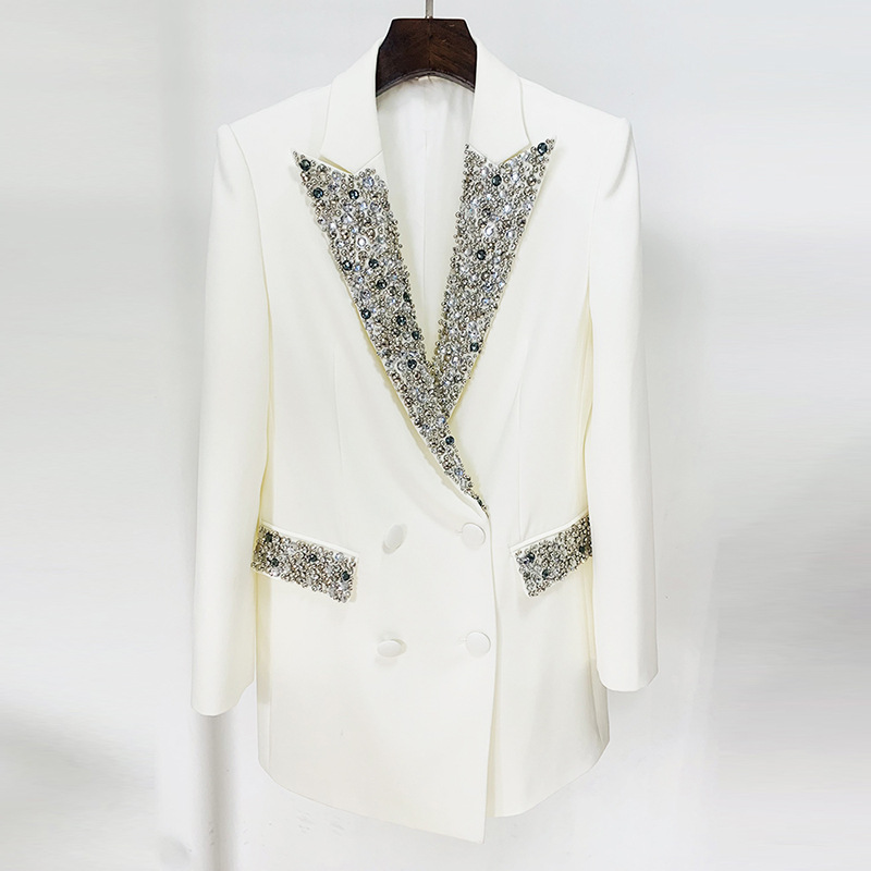 Elegant Tailored Long Blazer With Beaded Embellishments - Image 7
